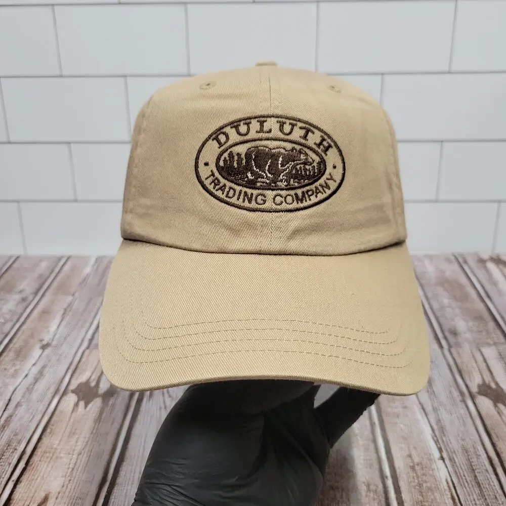 Duluth Trading Co Logo Hat XL/XXL Tan Cotton Strapback Dad Cap Outdoor Bear